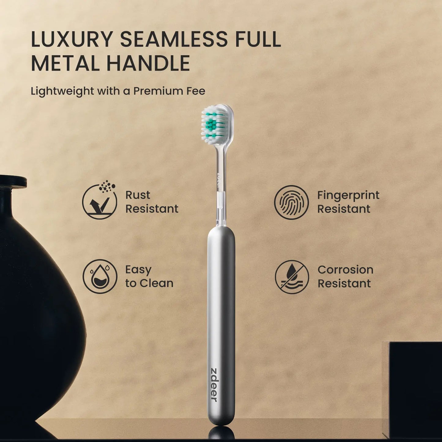 ZDEER LUXEART TOOTHBRUSH Metal Handle with Replaceable Brush Head — Eco-Friendly and Reusable Oral Sustainable