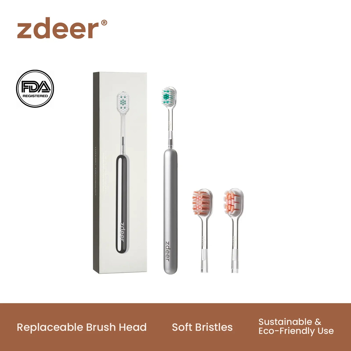 ZDEER LUXEART TOOTHBRUSH Metal Handle with Replaceable Brush Head — Eco-Friendly and Reusable Oral Sustainable