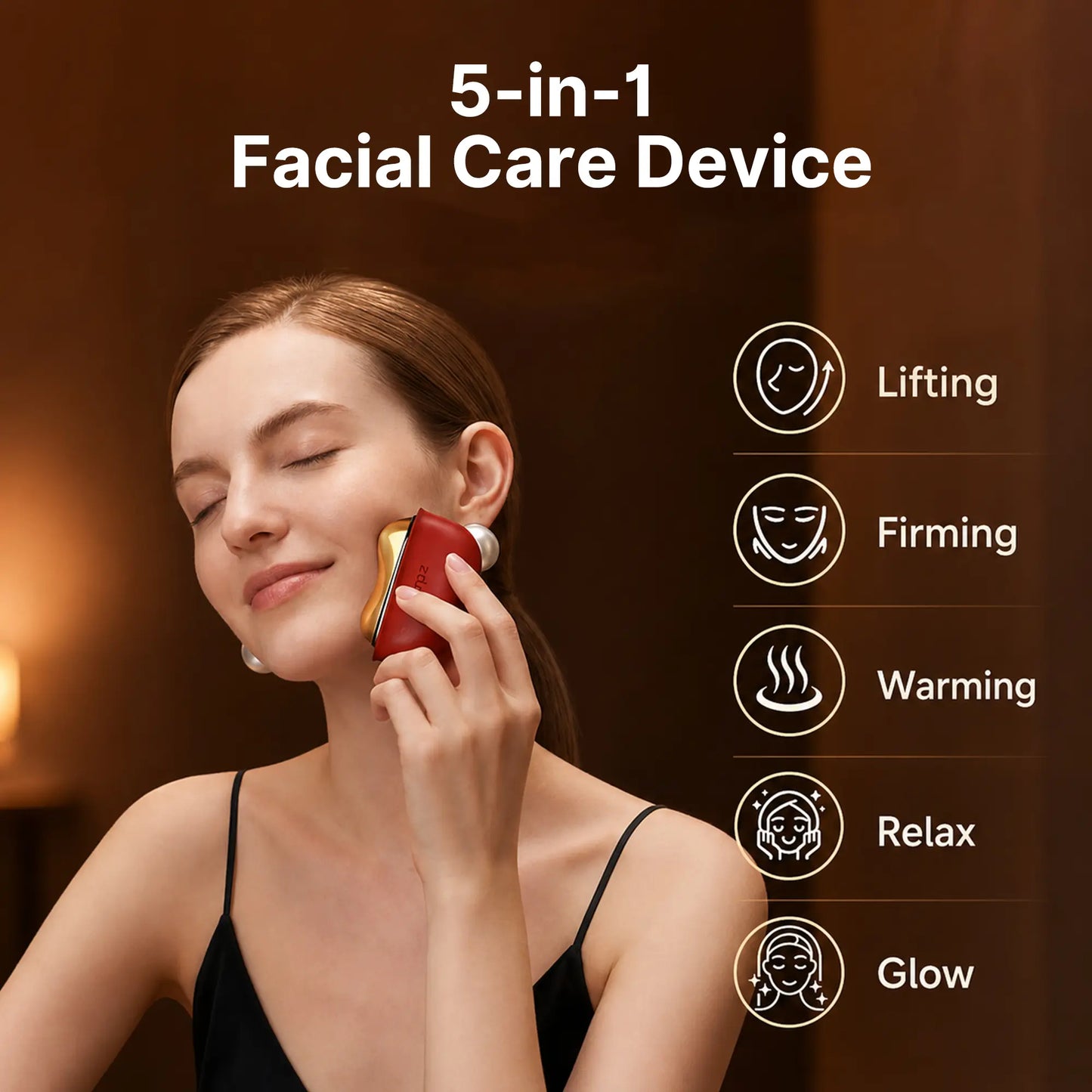 Zdeer 5-In-1 Red Light Facial Device GS5 - Lymphatic Drainage Gua Sha Facial Care Tool, Heated Facial Sculpting Tool for Jawline Lifting, Anti-Aging & Puffiness Relief - Professional Spa At-Home Skincare Device#Tiktokshopsummersale