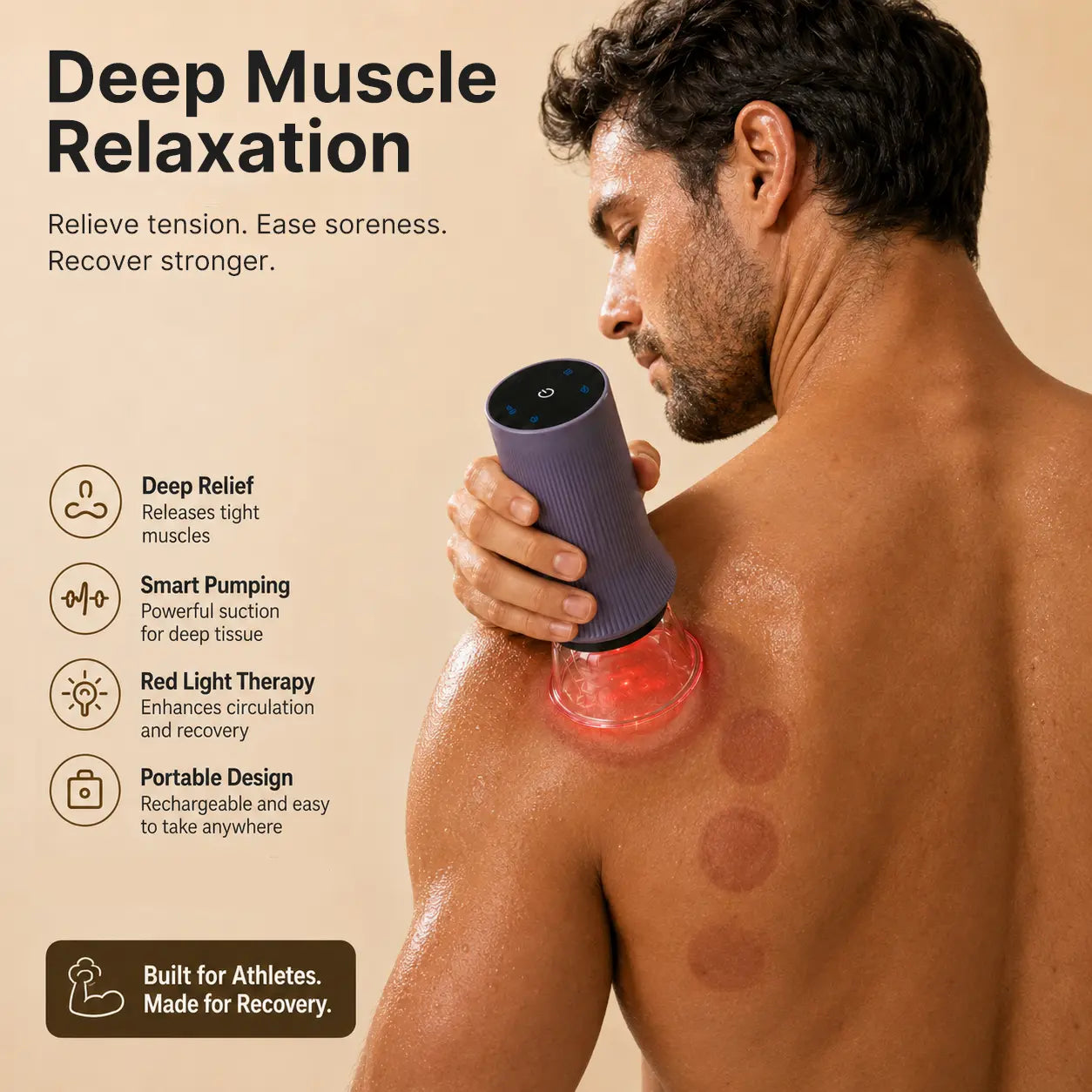 Zdeer 5-In-1 Electric Cupping Massager G02 -Smart Cupping Therapy Device with Dynamic Suction, Red Light & Heat Therapy for Muscle Relaxation & Circulation, Professional Recovery Tool for Back & Body