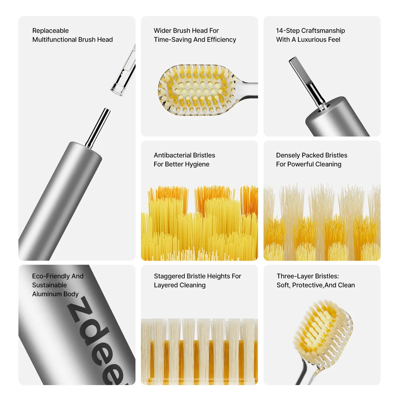 Zdeer Toothbrush D4 Metal Handle with Replaceable Brush Head — Eco-Friendly and Reusable Oral Sustainable#Summervibes
