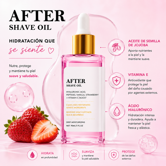 Aceite calmante after shave con fragancia de fresa