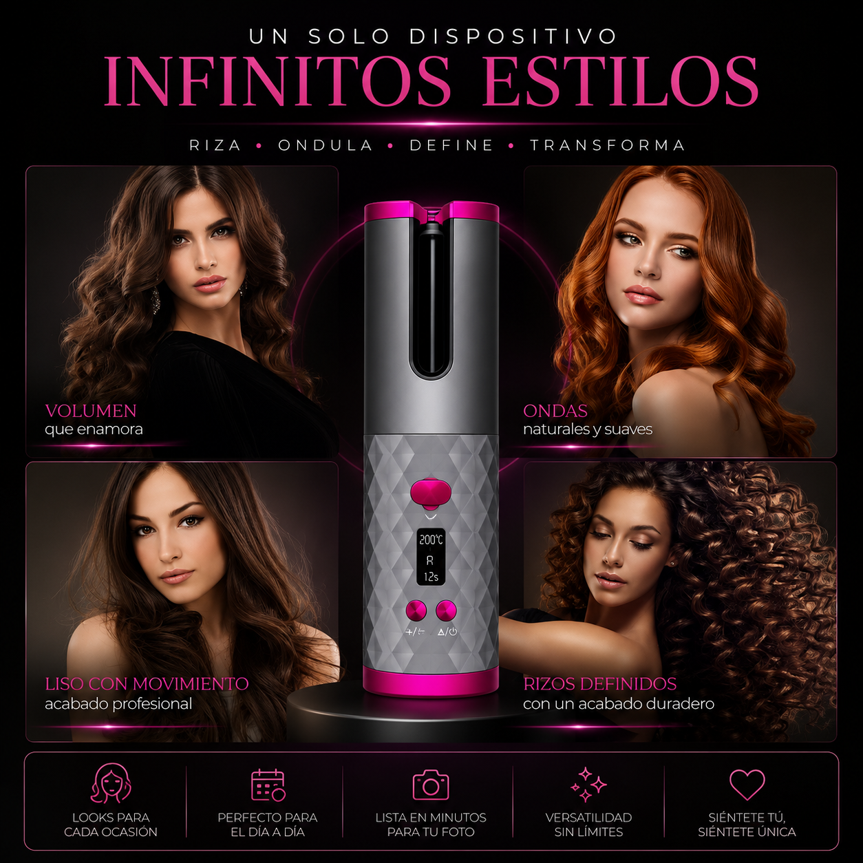 Rizador de Pelo Automático Inalámbrico con Control de Temperatura
